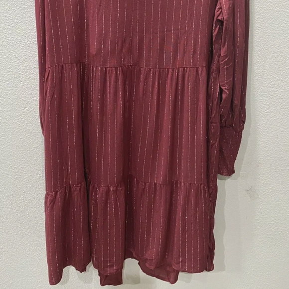 Knox Rose Striped Bishop Long Sleeve Dress Size M - Burgundy - Picture 4 of 6
